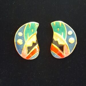 Beautiful Vintage Enamel Fernando Originals Southwestern Clip-on Earrings